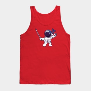 Cute Astronaut Ninja Holding Sword And Shuriken Cartoon Tank Top